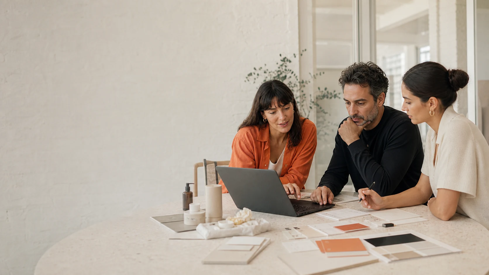 Small-business team reviewing an AI-connected workspace interface for everyday tools